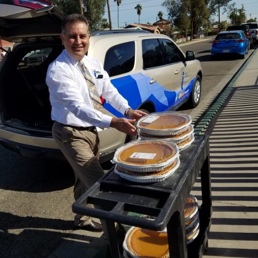 CFO delivering pumpkin pies to the Calexico Neighborhood House for Thanksgiving Lunch.